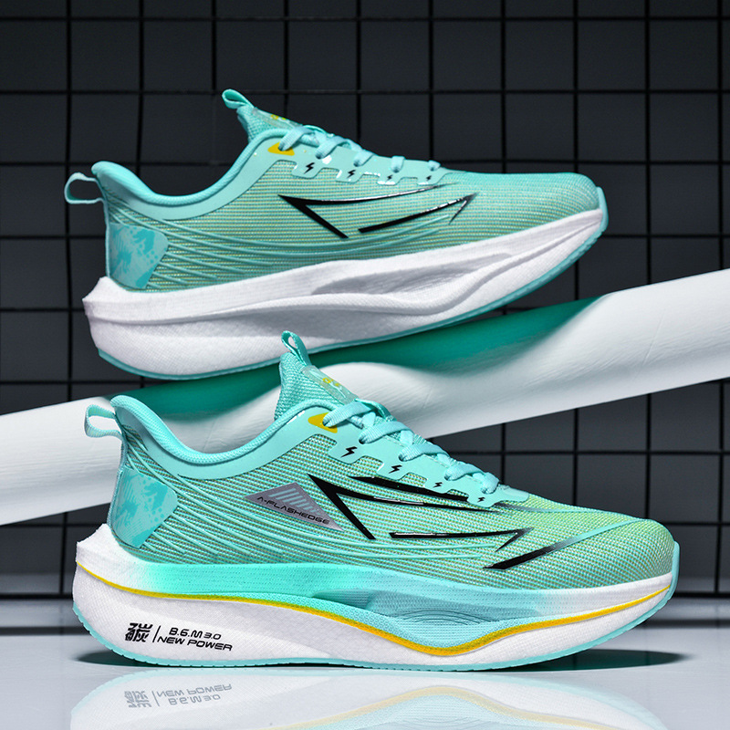 Zapatos de carreras de velocidad juvenil con suela blanda resistente al desgaste, zapatos de corrida de malla ultraligera para hombres, zapatos de deporte de carbono casuales transpirables