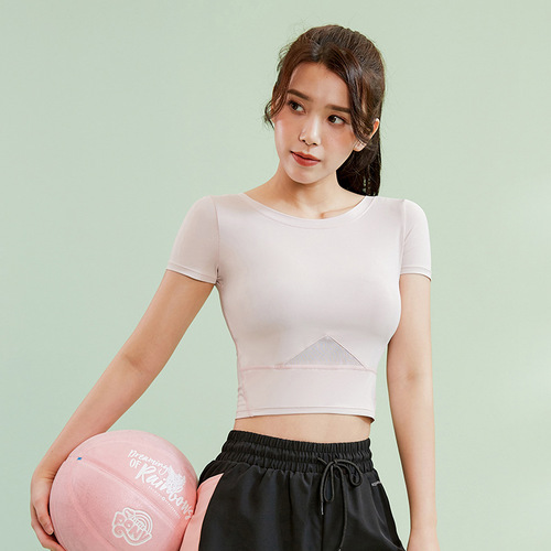 Women's Yoga Wear Polyester Running Cyber Celebrity Sexy Slimming Tight Top Short-Sleeved Midriff-Baring Sports Top Hollow-Out Fitness Clothing