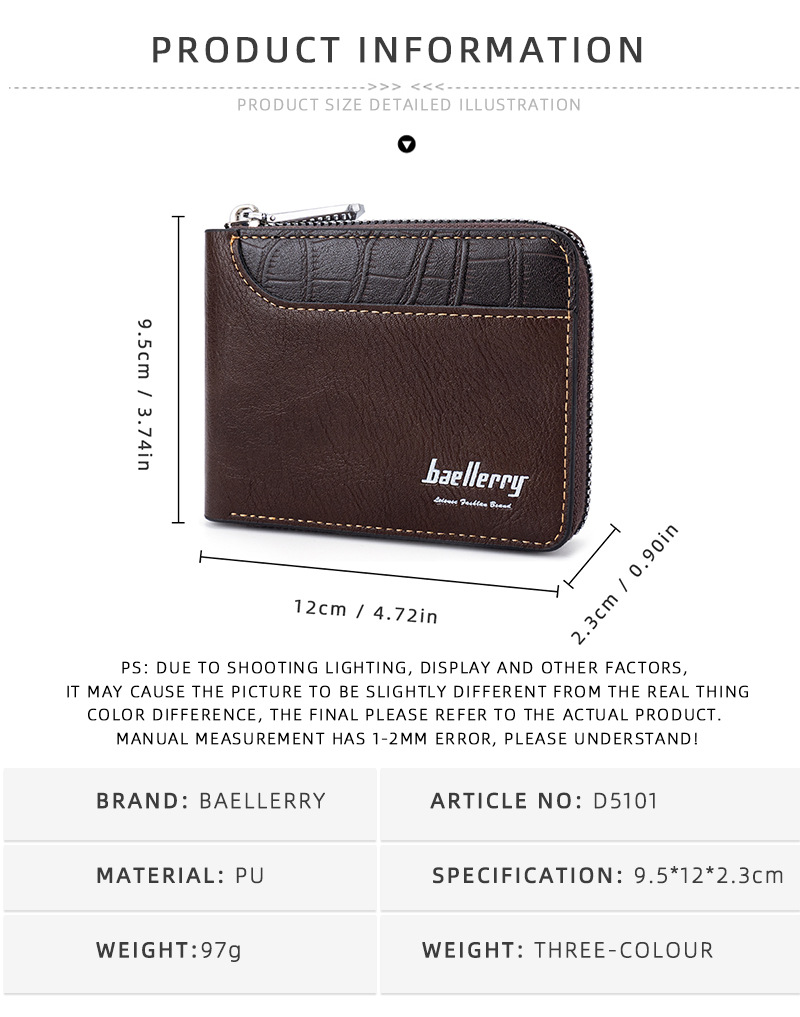 New Men's Short Wallet Retro Multi Slot Zipper Coin Purse Contrasting Color Card Bag_voghion.com