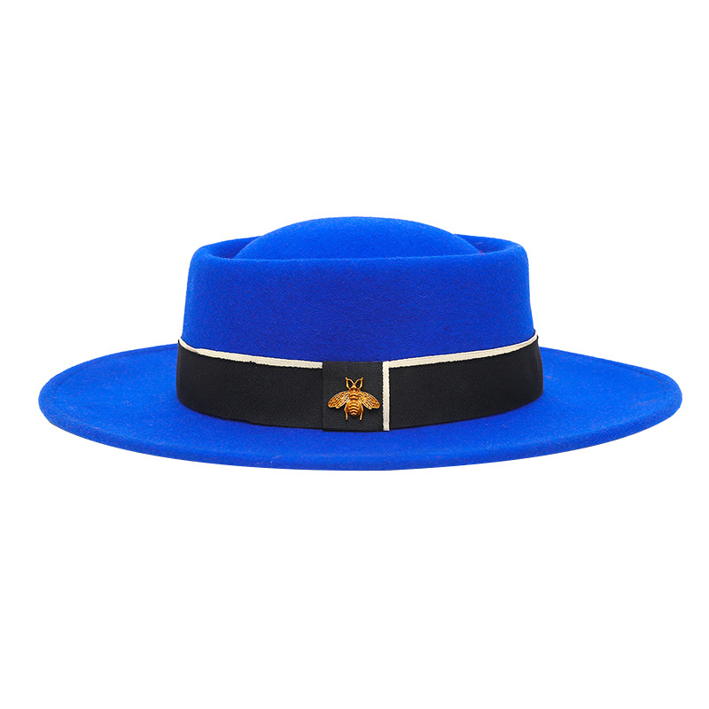 Sombrero de otoño e invierno lana pura cóncavo-cúpula convexa 8cm ala ancha sombrero de lana sombrero de fieltro de moda británica europea y americana al por mayor