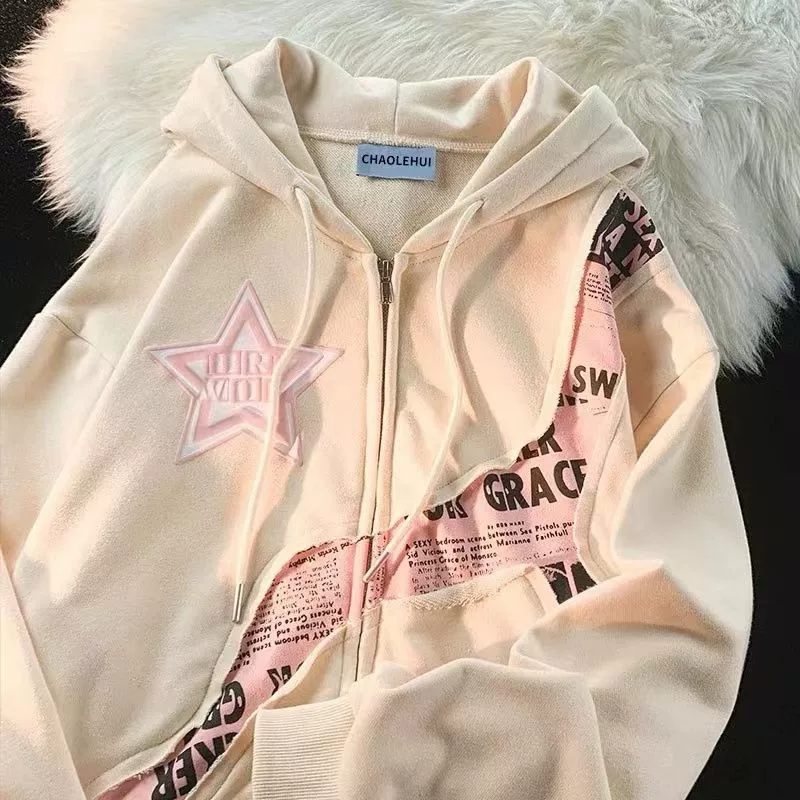 Побег из земли Американская жареная улица звезды с принтом буквы кардиган свитер женский прилив сладкий прохладный ветер свободная куртка