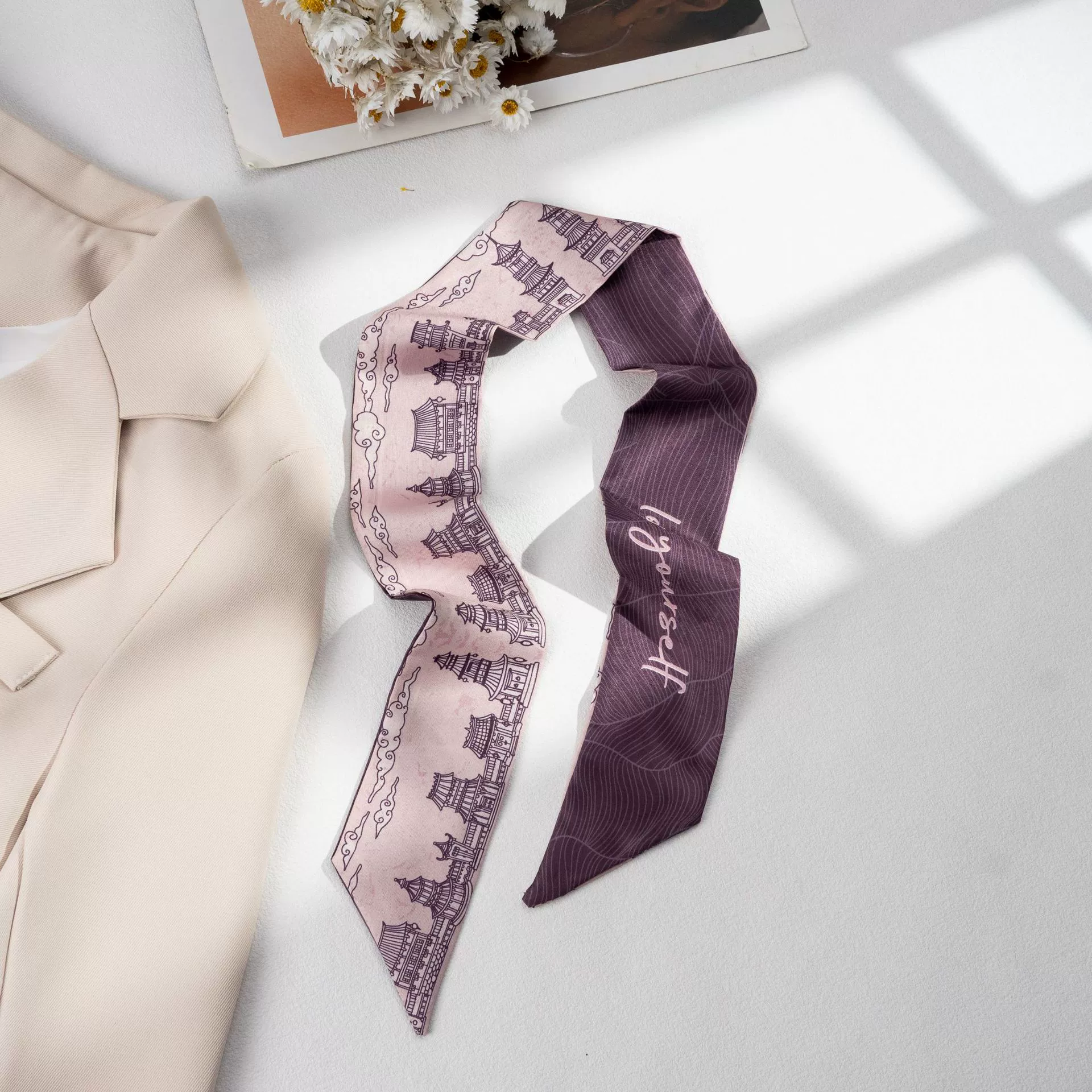 Silk Scarf Hairband (Suhang) long streamer 89×3.8 cm, lightweight gift box option