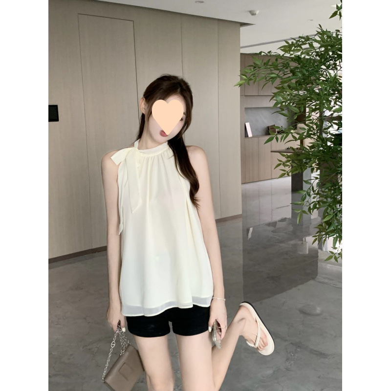 甘い首の花の袖なしのシフォンのシャツの女性の夏の新型の名媛の肩の高級感の独特な上着の女性|undefined
