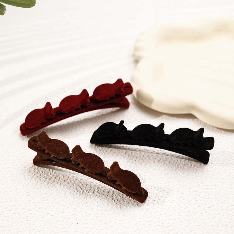 Color sólido trenzado clip de pelo flocado clip de pelo textura Bangs clip lateral pinza doble capa duckbill clip chica tocado