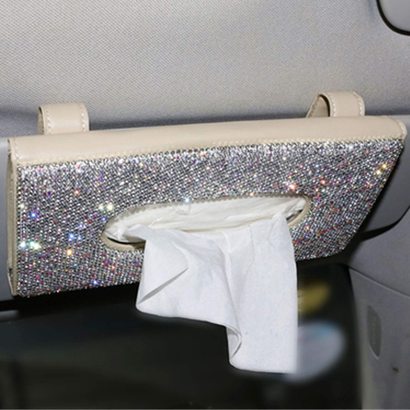 Cross-Border Rhinestone-Encrusted Car Tissue Box, Universal Hanging Car Tissue Box Set, Car Sun Visor Tissue Box, Rhinestone-Encrusted for Women