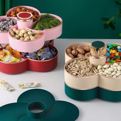 Plastic light luxury household dry fruit bowl living room nut and seed storage box rotating high-end segmented airtight candy box