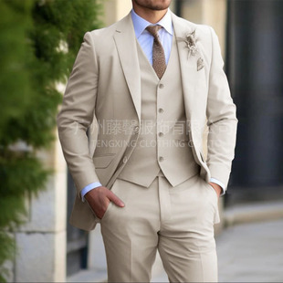 Cross-border New Business Casual Men's Three-piece 2024 Groom Suit Men's Wedding Banquet plus size Cross-border Suit Men