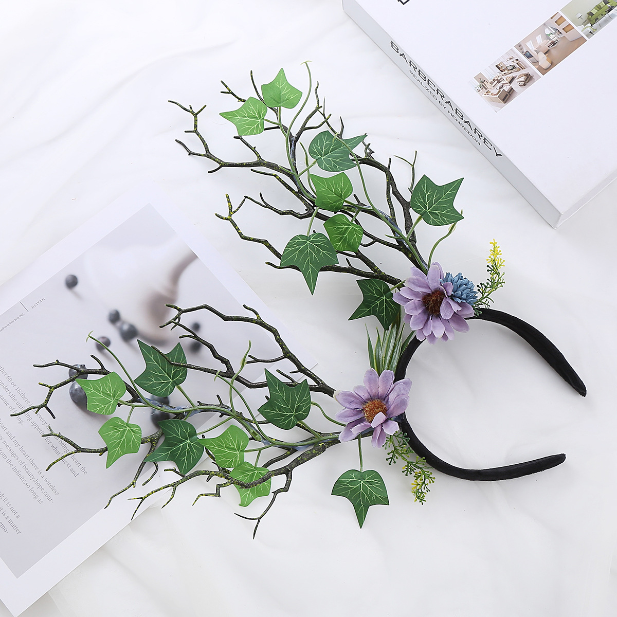 Nueva flor artificial exagerada rama tocado diadema fiesta de fiesta accesorios para el cabello en stock al por mayor