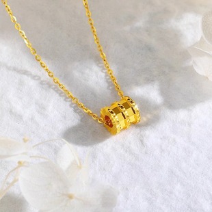 18K Gold Small Waist Pendant Au750 Transfer Bead Clavicle Chain Necklace for Women 3D Hard Gold Necklace Pendant Water Shell Wholesale