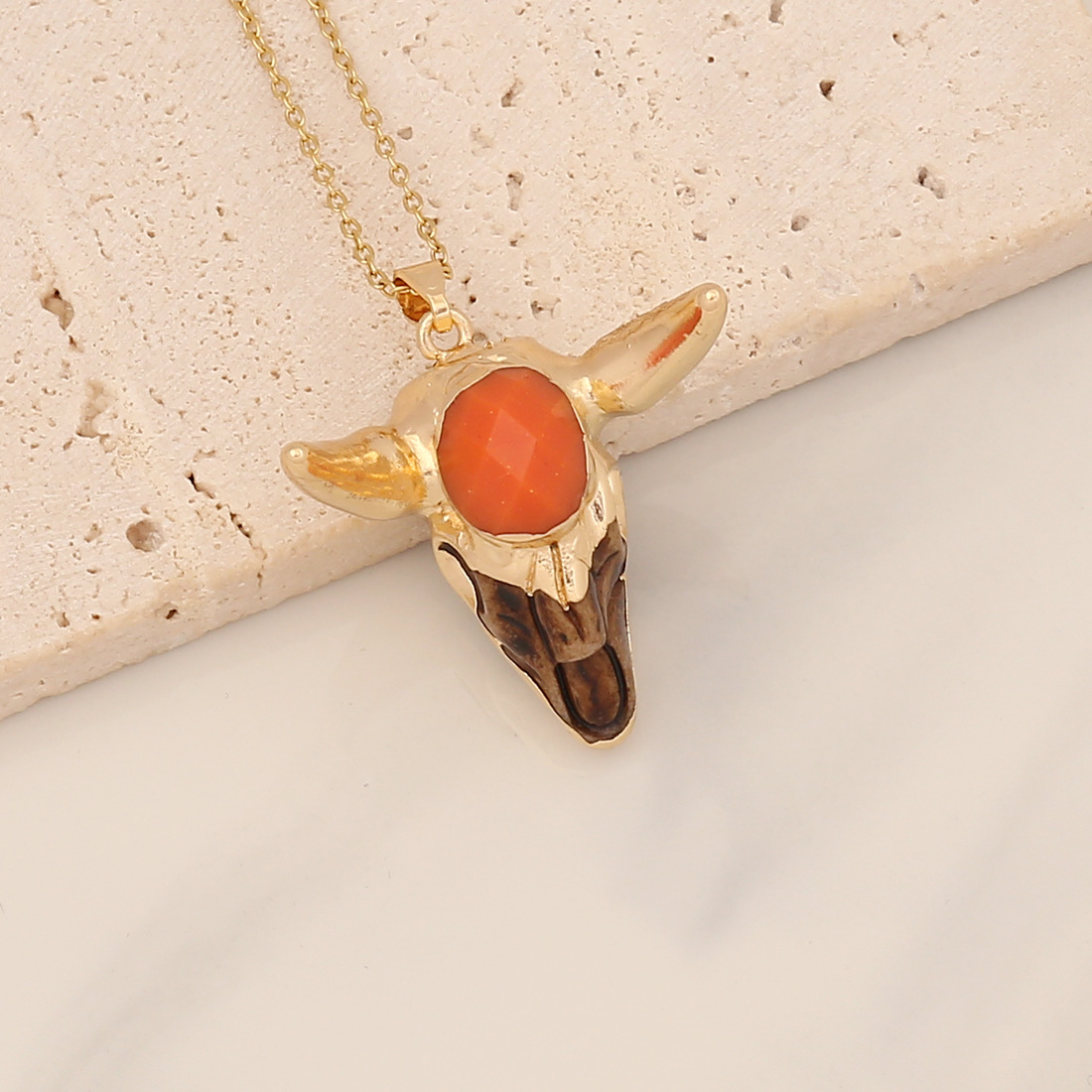 Fashion Cattle Stainless Steel Plating Inlay Resin Pendant Necklace 1 Piece