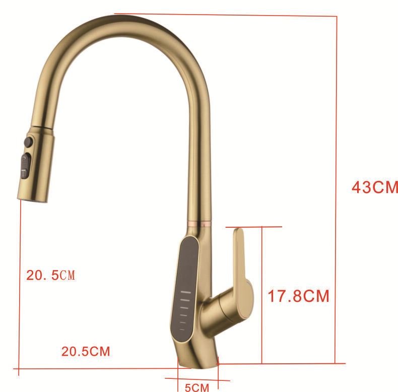 Konishi hydroelectric power digital display kitchen faucet pull-out sink faucet with brushed gold color undefined