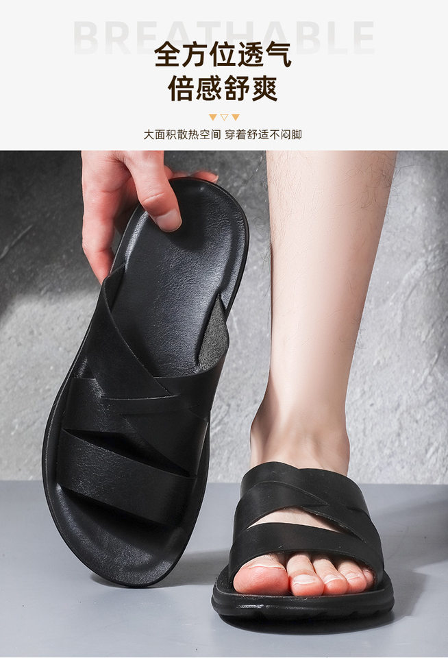Dép sandal nam chống trượt đi biển, đi dạo ngoài trời mùa hè, đế PU bền bỉ — Màu trắng, màu đen chi tiết 9