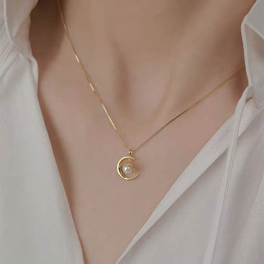 2g Weight 925 Sterling Silver Pendant Material Pearl Inlay Material 925 Sterling Silver Pearl Inlay Solid Color Pendant Necklace