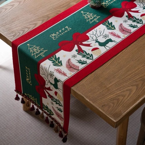 American Retro Christmas Style Table Flag Decor Strips, Luxurious and High-End, Tea Table, Dining Table, TV Stand Long Strip Festive Tablecloth