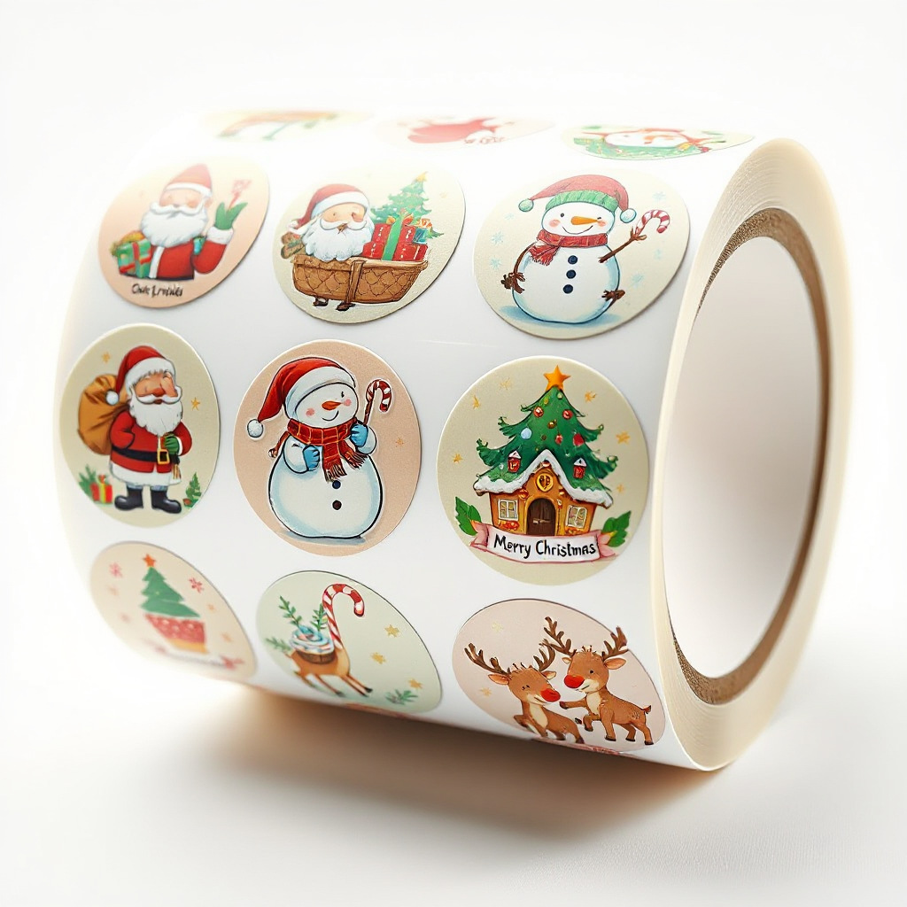 500片圣诞复古图案贴纸卷可爱雪人驯鹿设计节日装饰用