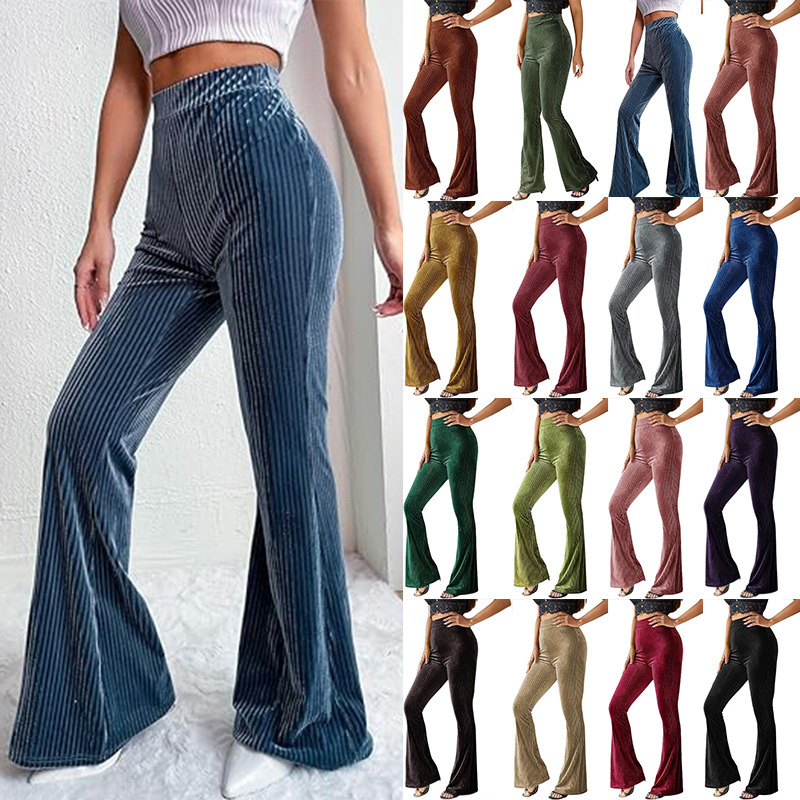 European and American Independent Station Fashion High-Waisted Corduroy Bell-Bottom Pants Autumn and Winter New Pure Color Casual Micro-Flared Pants for Women European and American Independent Station Fashion High-Waisted Corduroy Bell-Bottom Pants Autumn and Winter New Pure Color Casual Micro-Flared Pants for Women