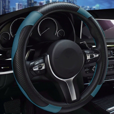 Steering wheel cover: Pattern Leather, Universal for All Seasons - olive-green-38cm