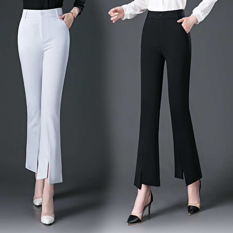 Summer Split Pants Women's Zipper Pants Ankle-length Pants Capri-length Pants Women's Micro-pants Cotton Micro-style Black High Waist