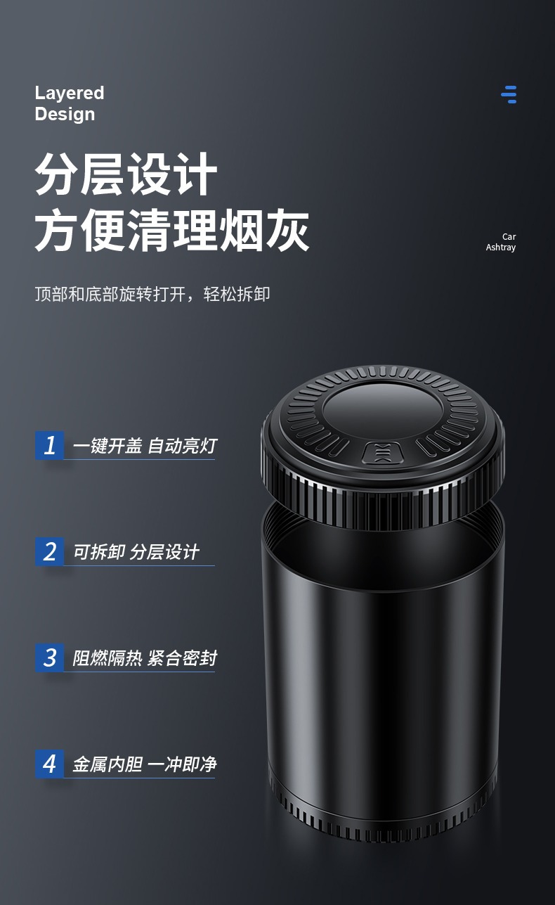 Popular Foreign Trade Stainless Steel Car Ashtray, Wear-Resistant and Easy to Clean, Sealed In-Car Ashtray, Direct from the Source Factory