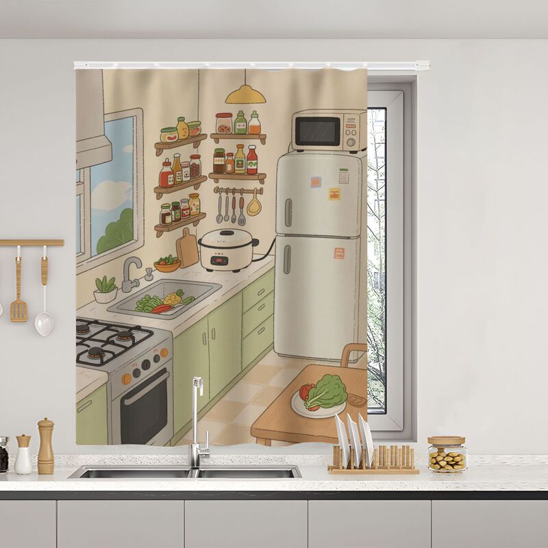 Kitchen Curtains for Blocking Light, No-Drill Installation, Waterproof and Oil-Proof, Special Curtains for Bathrooms and Small Windows Kitchen Curtains for Blocking Light, No-Drill Installation, Waterproof and Oil-Proof, Special Curtains for Bathrooms and Small Windows