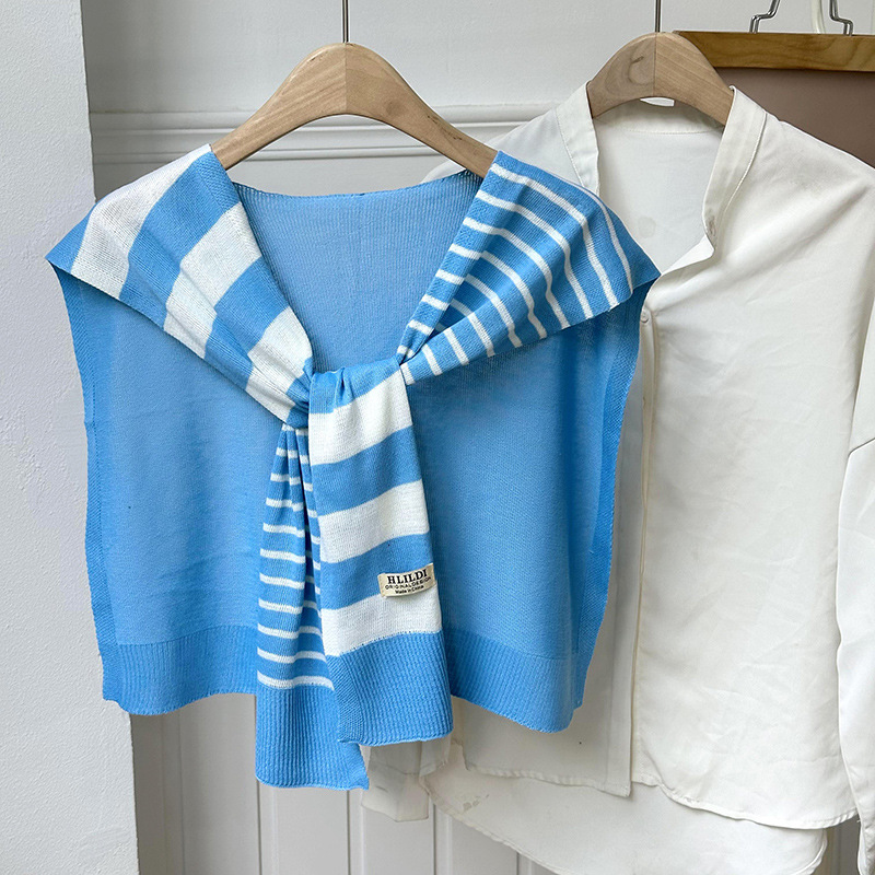 Primavera y otoño tejido a rayas cruzadas pequeñas sopales de cuello decoración delgada hombro de collar falso cardigan nudo