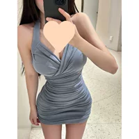 Pure Desire сексуальное платье с бретелькой на шее, новое летнее плиссированное платье, облегающая юбка на бедрах, короткая юбка