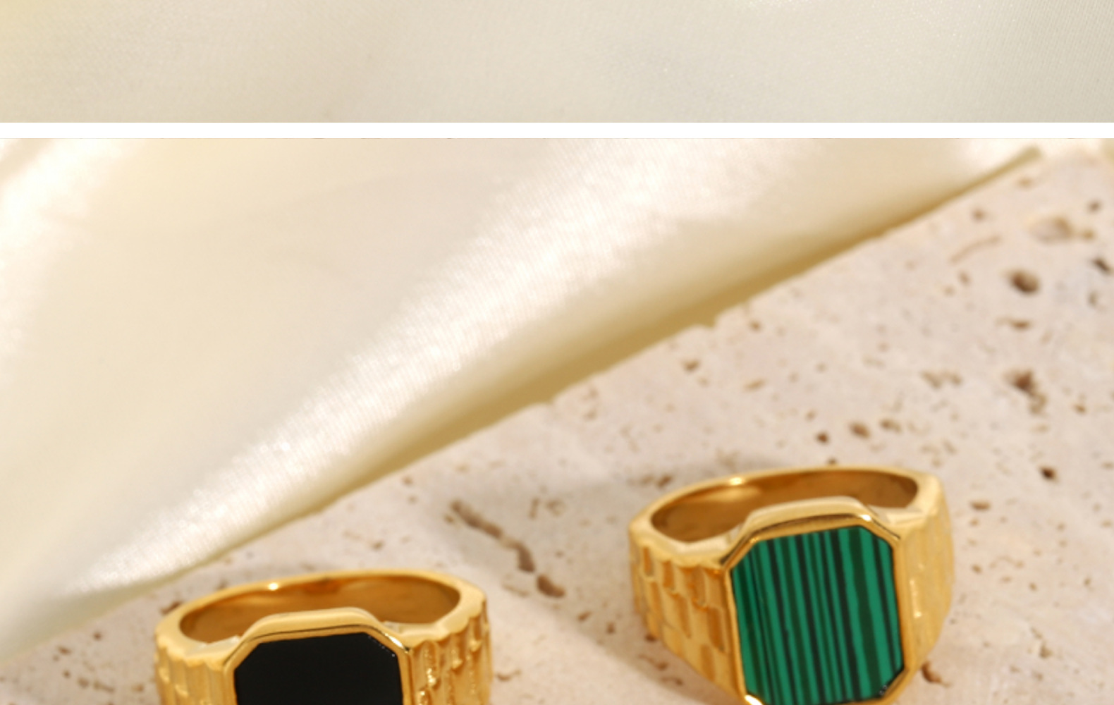 Fashion Stainless Steel Green Malachite White Shell Rectangular Ring display picture 12