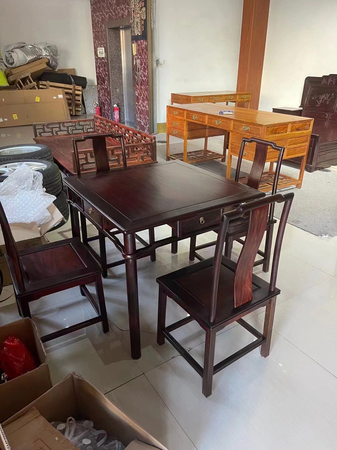 南美红酸枝微凹黄檀麻将桌打牌桌吃饭桌仿古典新中式红木家具