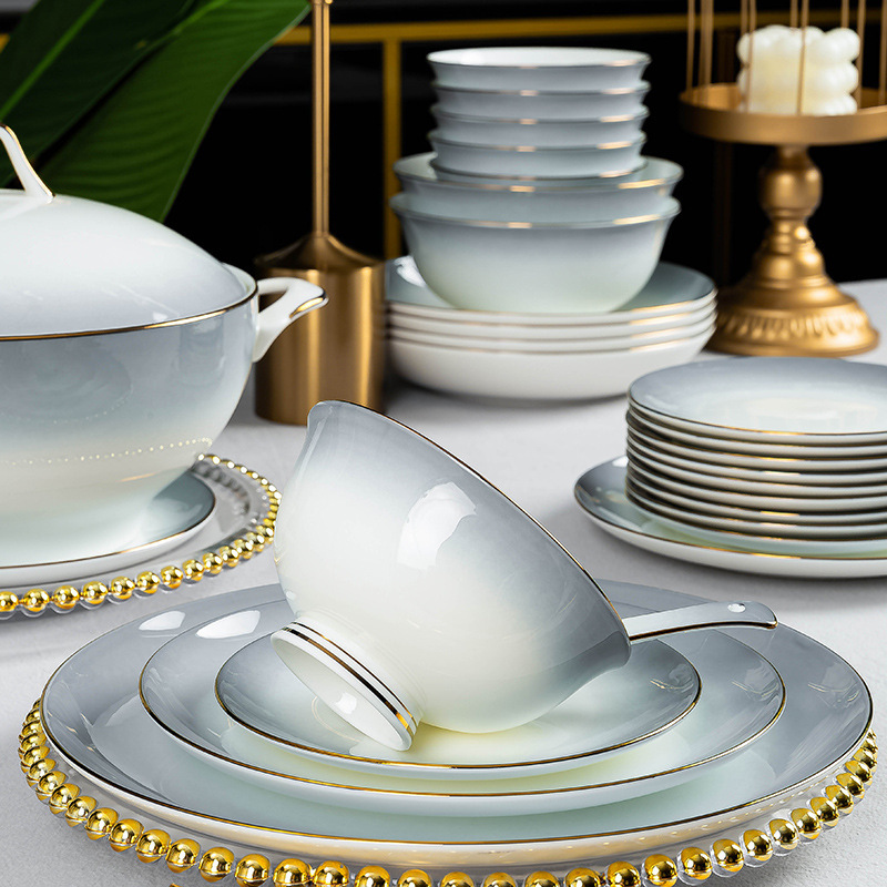 Bone China Tableware Bowl and Dish Set Household Gift Jingdezhen Creative Ceramic Bowl and Dish Chopsticks Combination Full Set Wholesale