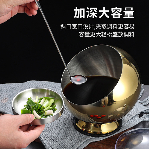 Korean stainless steel cooking basin creative slant bowl seasoning jar restaurant buffet sauce bowl with lid spherical small food cup