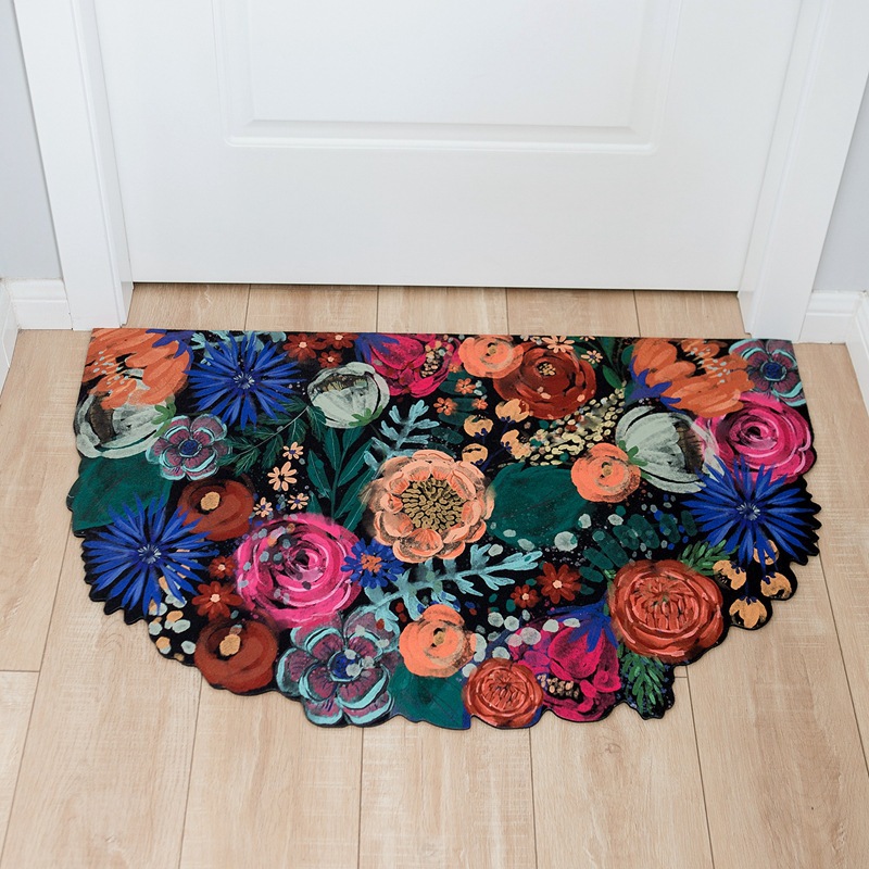 Semicircular Entrance Mat With Floral Pattern And Rubber Backing_voghion.com