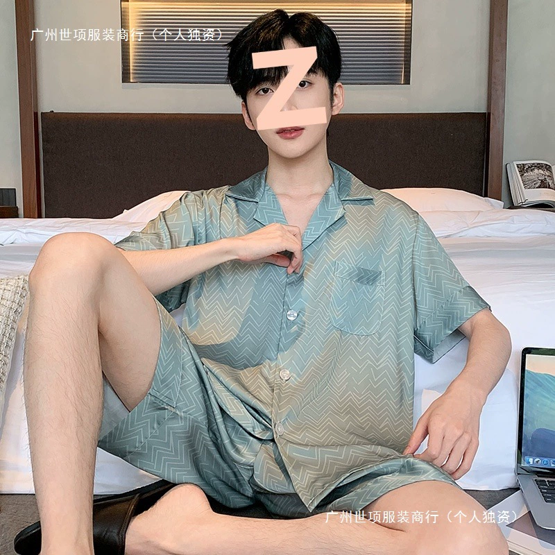 Мужские пижамы из ледяного шелка, короткий рукав, летняя домашняя одежда, прохладные, больших размеров, тонкие, летний стиль 2025, новый стиль, для полных