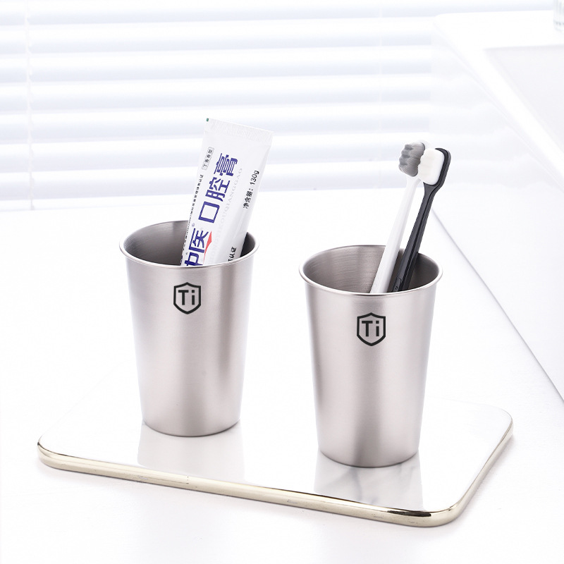 Taza de acero inoxidable, taza de lavado de titanio, taza de lavado de alta calidad, taza de cepillo de dientes de gran capacidad, pareja a prueba de caídas