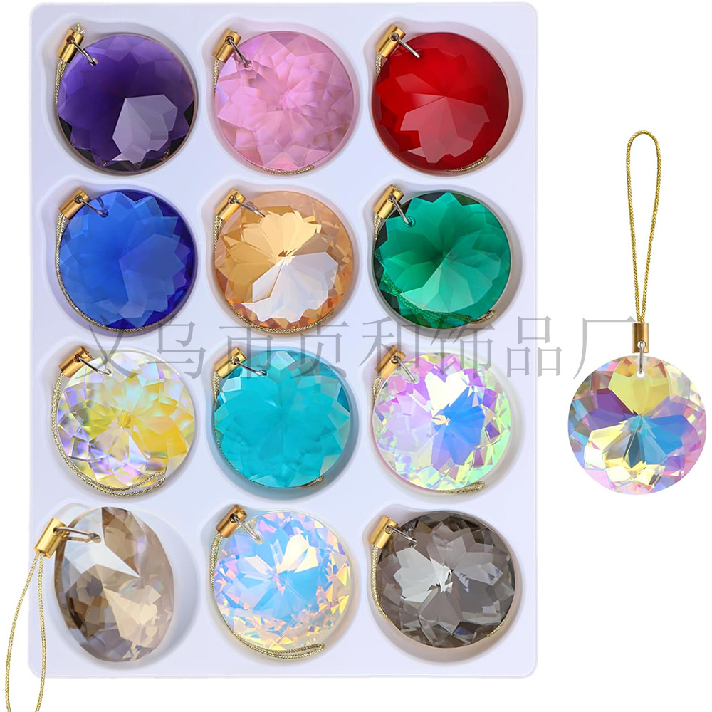 12Pcs Round Crystal Ball Pendant Christmas Tree Decorations Bauhinia Party Holiday Hanging Ornaments