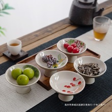 复古中式禅意糕点盘高足小号茶点盘简约高脚点心盘家用干果碟日用