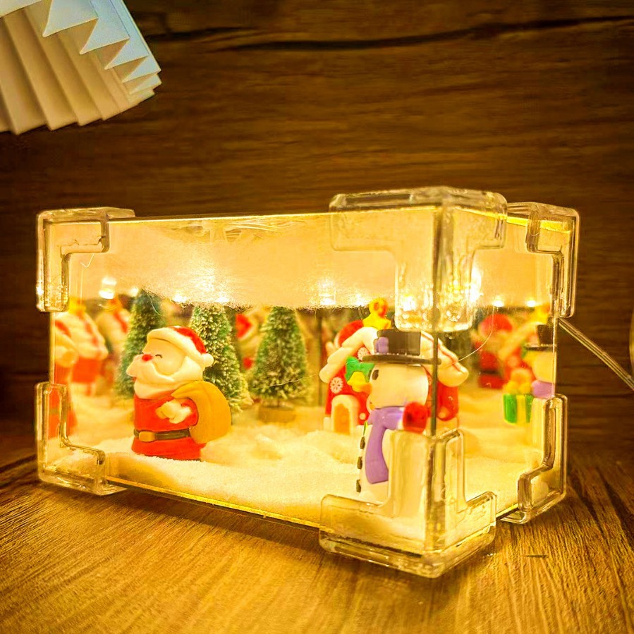 Navidad rectangular cubo de espejo luces de noche hellokitty decoración hecha a mano DIY material paquete de regalo