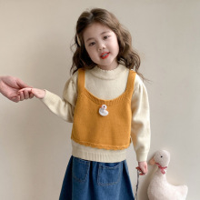 女童毛衣秋装2025新款儿童洋气假两件打底衫宝宝针织上衣秋冬百搭