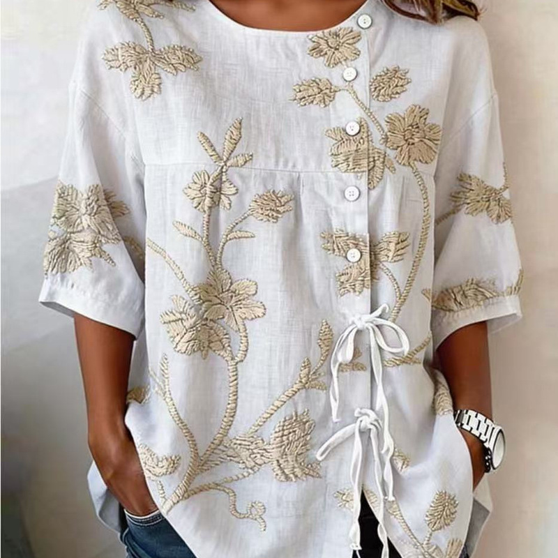 2026 New European and American Cross-Border Women's Clothing Amazon Color-Block Loose Women's Shirt with Five Buttons and Drawstring 2026 New European and American Cross-Border Women's Clothing Amazon Color-Block Loose Women's Shirt with Five Buttons and Drawstring