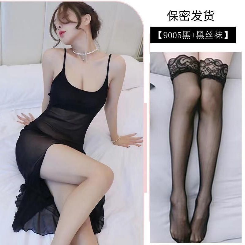 Charming and seductive black + free T-pants + black stockings