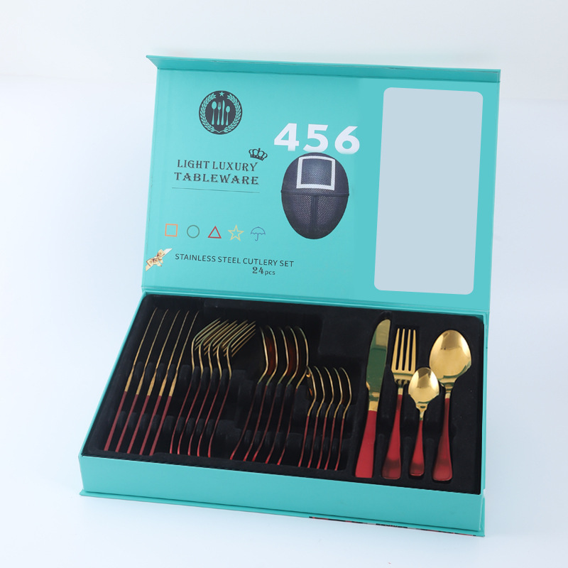 Amazon transfronteriza 1010 vajilla de acero inoxidable conjunto de 24 piezas cuchillo de filete occidental, tenedor y cuchara traje de celebridad de Internet regalo de vacaciones