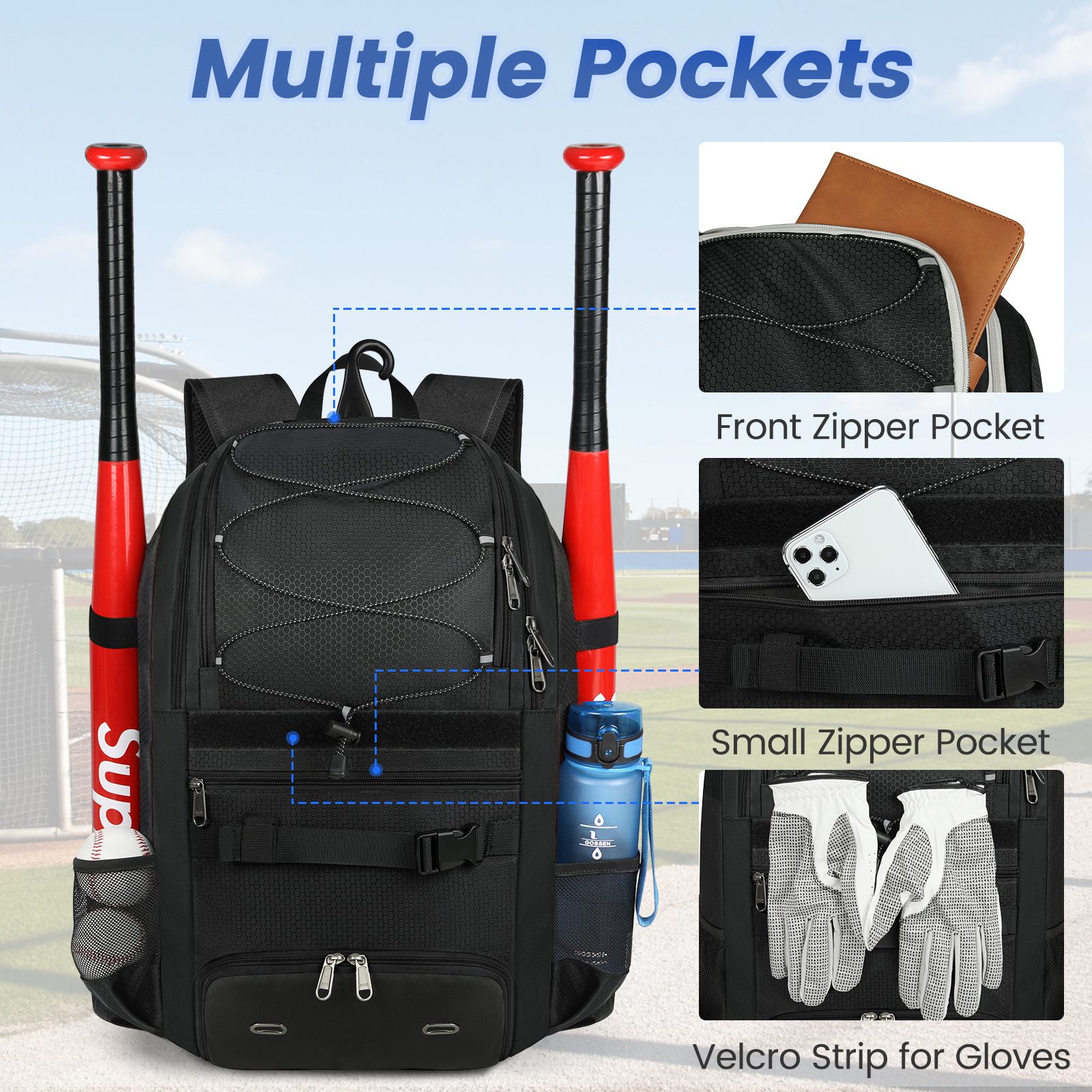 IGOLUMON bolso de béisbol impermeable de gran capacidad mochila deportiva para hombre con compartimento independiente para zapatos