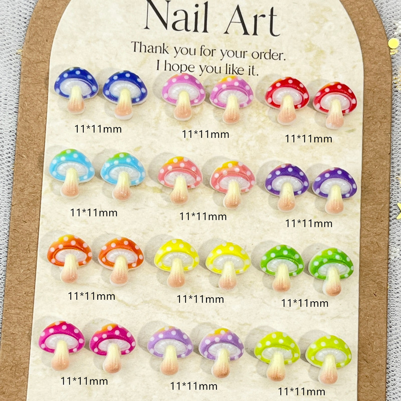 DIY Artificial Food Toy Mushroom Cartoon Nail Art Accessories Cute Stereo Colorful Mushroom Resin DIY Wearable Nail Accessories