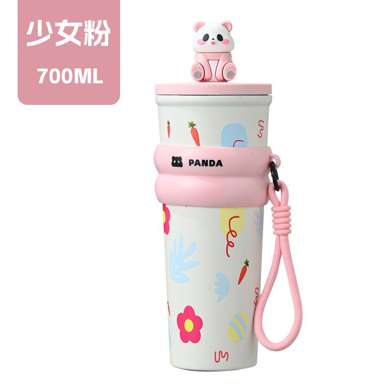 Nueva taza de paja de alto valor facial con cuerda 316 taza de aislamiento térmico de acero inoxidable taza de hielo portátil de gran capacidad