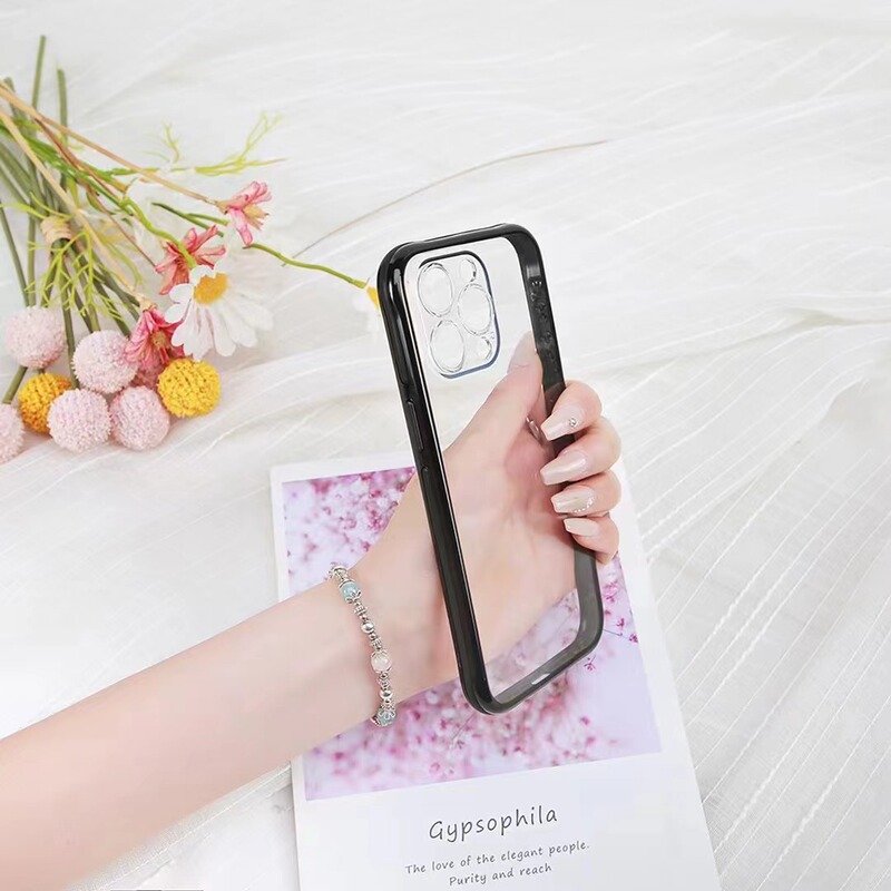 Suitable for Apple 13/14/15Pro Japan and South Korea Double Color Edge Transparent TPU Soft Rubber Mobile Phone Case Contrast Color Drop-resistant Case Beer