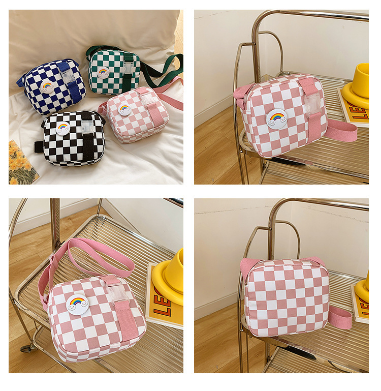 127g Weight Polyester Lining Material Zipper Closure Type Sling Strap Strap Type Shoulder Bag, Crossbody Bag Bags Type Casual Occasion Nylon Material Plaid Pattern All Seasons Season Kid'S, Women's Gender Cute Style Square Shape Kid'S Women's Nylon Plaid Cute Square Zipper Shoulder Bag Crossbody Bag 1