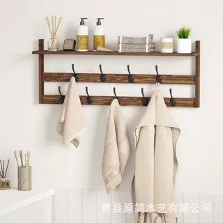 木制玄关挂衣架门后挂钩复古壁挂式衣帽架背包钥匙收纳实木置物架