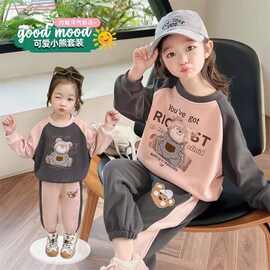 儿童套装2025春秋款新品女童卡通印花运动套装宝宝卫衣卫裤两件套