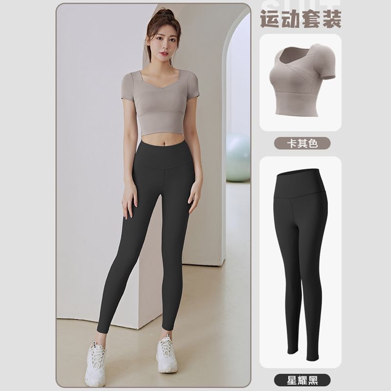 瑜伽服女套装套装女2025新款夏季专业跑步运动上衣普拉提训练健身|undefined