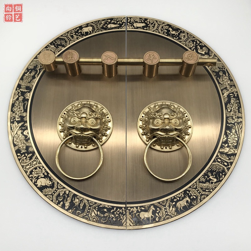仿古大门门栓铜拉手圆形黄铜门锁实木中式老式栓门环木门明插销