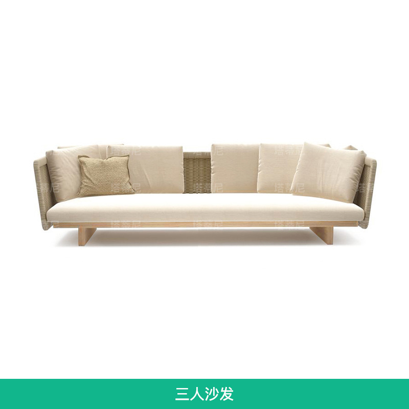 Sofá de patio exterior, conjunto de muebles para jardín y balcón, sofá de ratán y teca resistente al agua y al sol para terraza de villa.